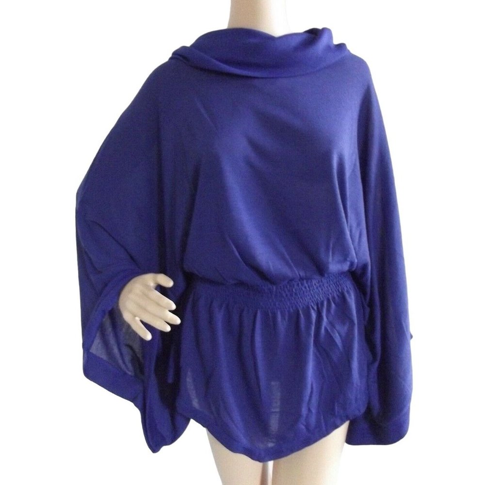 Sharagano Studio Sz 2X Long Lapis Purple Cowl Neck Sweater poncho caftan kimono